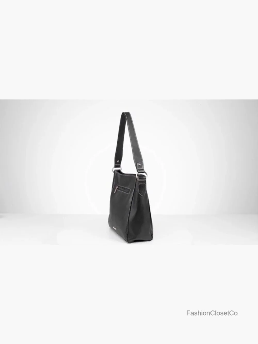 Faux Leather Hobo Bag with Zipper Closure and Shoulder Strap